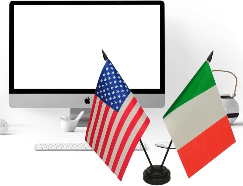 Zigvert US American Italy Friendship Table Flag, Italian & American Desk Flag, Italian Flags For Room Display, American & Italy Twin Desk Flag Set-Miniature American & Italy Combination Flag - Image 3